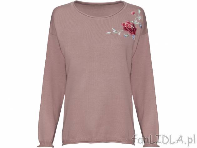 Sweter , cena 39,99 PLN. Damski sweter z modną aplikacją wyszywanego kwiatu. ...
