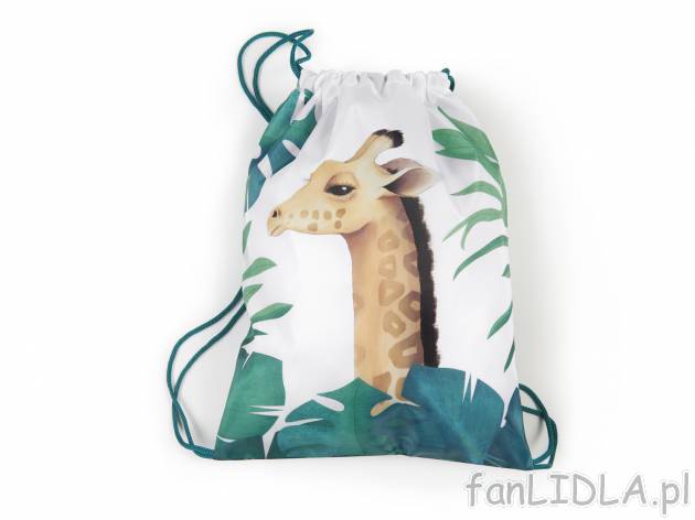 Plecak w formie worka z motywem żyrafy, cena 5,99 PLN 
-  ze sznurkiem do noszenia ...