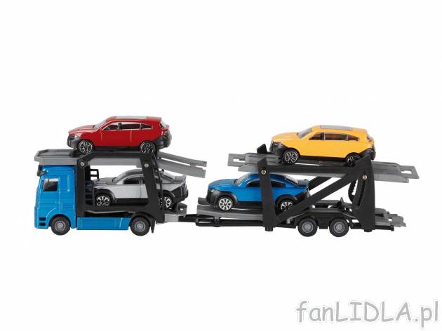 Zabawkowa laweta z 4 samochodami , cena 29,99 PLN 
- ruchome platformy do opuszczania ...