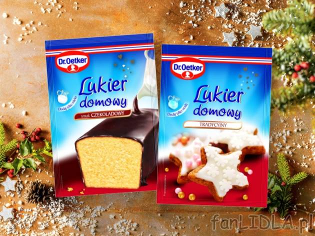 Dr. Oetker Lukier w proszku czekoladowy lub biały , cena 1,59 PLN za 70 g/1 opak., ...