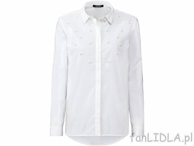 Koszula, cena 39,99 PLN. Biała damska koszula zapinana na guziki, z ozdobnymi perłami ...