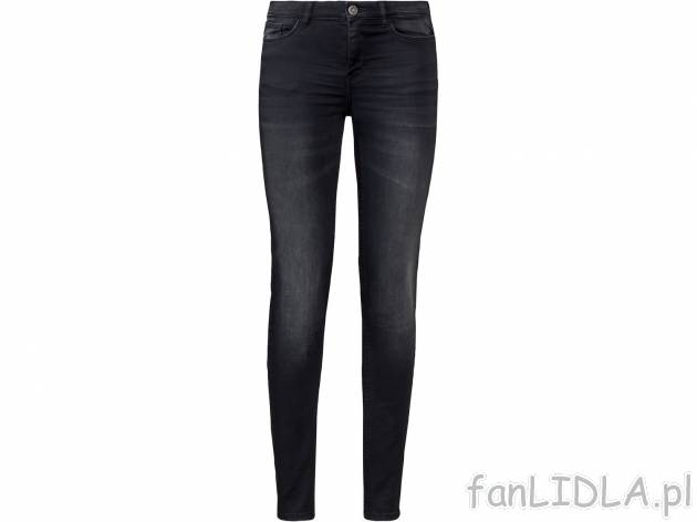 Jeansy , cena 49,99 PLN. Damskie jeansy z ciemnego materiału, o prostych nogawkach. ...
