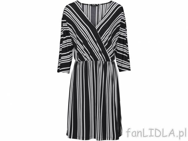 Sukienka , cena 39,99 PLN. Elegancka sukienka w czarno-białe paski, z rękawami ...