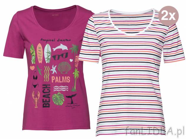 T-shirt, 2 szt. , cena 29,99 PLN. Damskie T-shirty, jeden w paski i drugi w zabawne ...