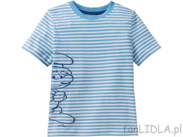T-shirt , cena 12,99 PLN. Chłopięcy T-shirt w paski i z motywem Smerfa. 
- rozmiary: ...