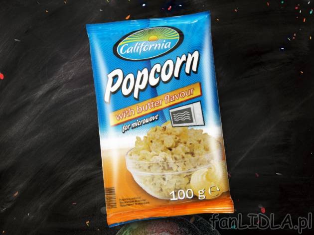 Popcorn do mikrofali o smaku maślany , cena 1,29 PLN za 100 g/1 opak.