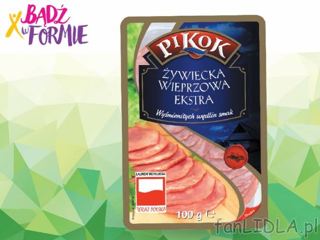 Kiełbasa wieprzowa żywiecka ekstra w plastrach , cena 2,29 PLN za 100 g/1 opak.