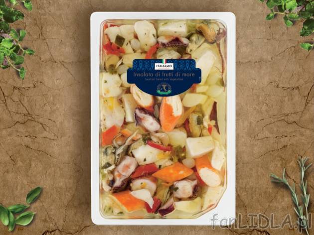 Sałatka z owoców morza z warzywami , cena 11,99 PLN za 400 g/1 opak., 1kg=29,98 PLN.