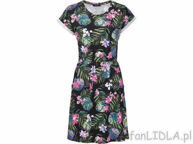 Sukienka na wiosnę i lato, z krótkim rękawkiem i w roślinny wzór, cena 34,99 ...