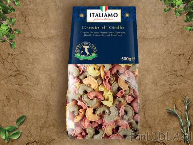 Makaron Creste di gallo , cena 5,99 PLN za 500g/1 opak., 1kg=11,98 PLN.