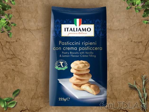 Kruche włoskie ciastka z nadzieniem czekoladowym , cena 5,99 PLN za 225 g/1 opak., ...