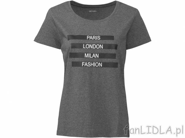 T-shirt , cena 19,99 PLN. Damski T-shirt z okrągłym dekoltem i modnym nadrukiem. ...