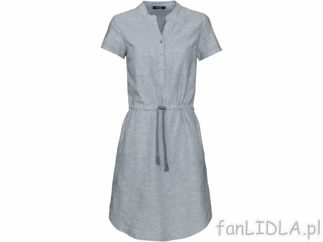 Sukienka z lnem z krótkim rękawkiem i gumką w pasie, cena 44,00 PLN 
- 55% ...