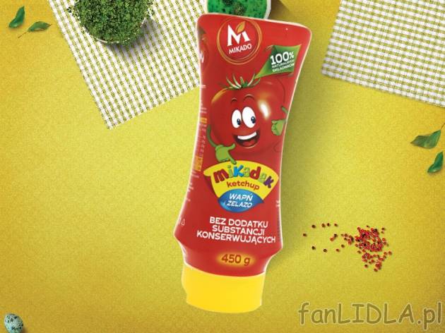 Mikado Ketchup dla dzieci , cena 3,00 PLN za 450 g/1 opak., 1 kg=8,87 PLN.