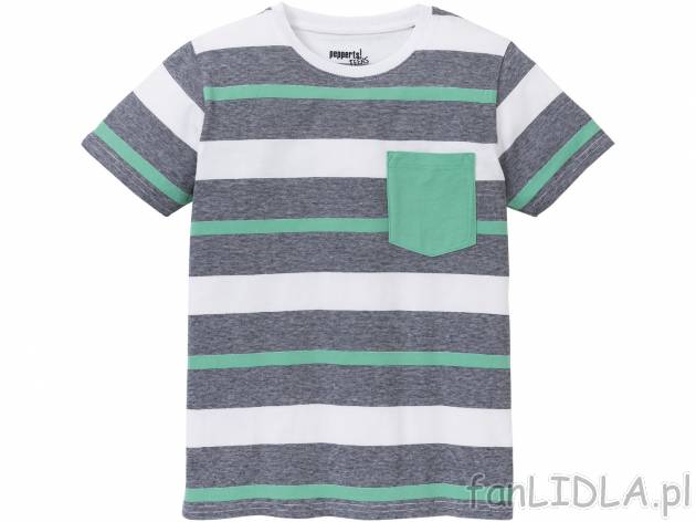 T-shirt chłopięcy w paski, z kieszonką na piersi, cena 14,99 PLN 
- 100% bawełny ...