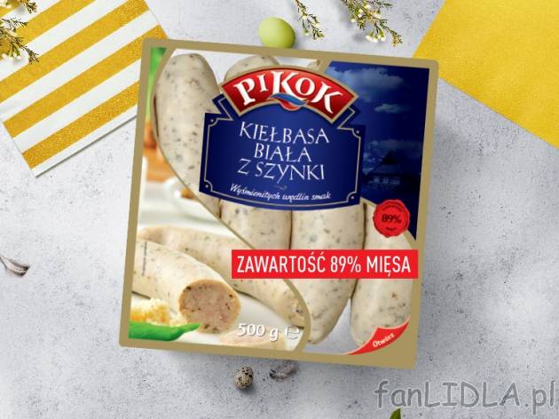 Pikok Kiełbasa biała z szynki , cena 4,00 PLN za 500 g/1 opak., 1 kg=9,98 PLN.