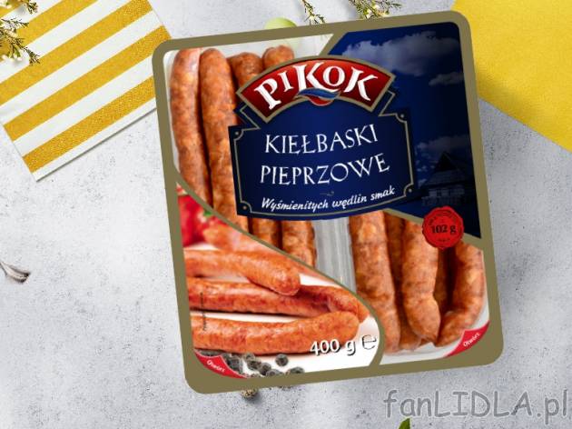 Pikok Kiełbaski pieprzowe , cena 7,00 PLN za 400 g/1 opak., 1 kg=19,98 PLN.