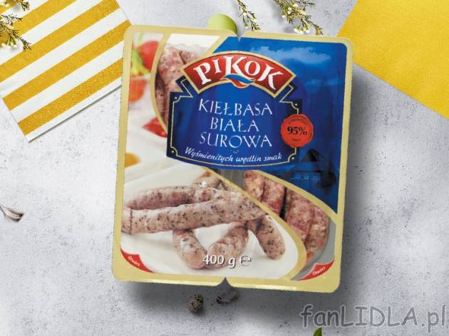 Pikok Kiełbasa biała surowa , cena 5,00 PLN za 400 g/1 opak., 1 kg=13,73 PLN.