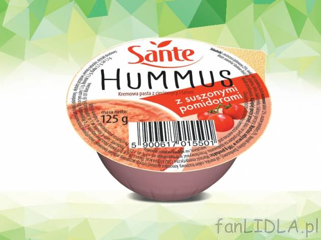 Sante Hummus , cena 2,00 PLN za 122/125 g/1 opak., 100 g=2,20/2,15 PLN. 
- różne ...