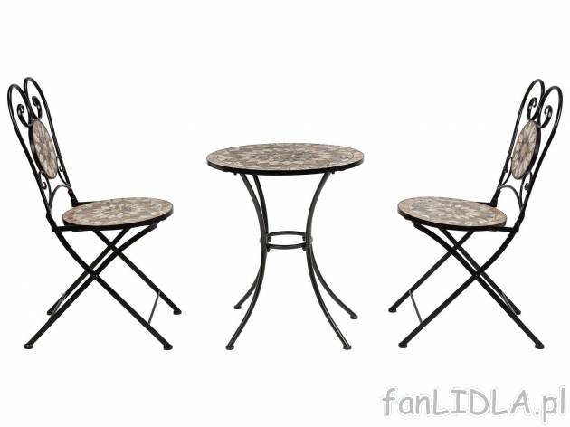 Zestaw: stół i 2 krzesła z dekoracyjną mozaiką* , cena 444,00 PLN 
- odporny ...