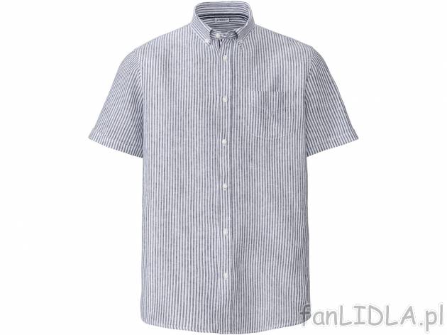 Koszula z krótkim rękawem z lnem , cena 39,99 PLN 
- 55% lnu, 45% bawełny
- ...
