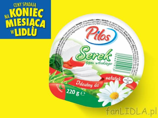 Pilos Serek typu włoskiego , cena 1,00 PLN za 220 g/1 opak., 100 g=0,90 PLN.