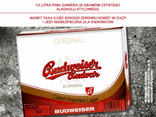 Budweiser 20 butelek , cena 45,00 PLN za 20 x 500 ml, 1 l=4,50 PLN. 
*cena wyłącznie ...