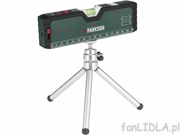 Poziomnica laserowa Parkside, cena 39,99 PLN 
- podświetlenie LED (poziomnica ...