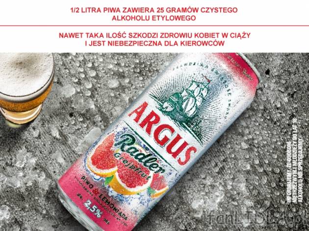 Argus Radler grejpfrut , cena 1,00 PLN za 500 ml/1 pusz., 1 l=3,58 PLN.