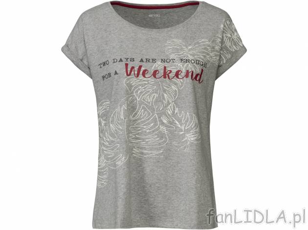 T-shirt Esmara, cena 17,99 PLN 
- 100% bawełny
- rozmiary: S-L
- Hohenstein bezpieczne ...