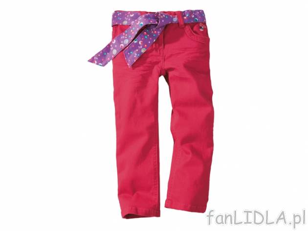 Jeansy dziewczęce Lupilu, cena 29,99 PLN za 1 para 
- z paskiem z tkaniny
- różowe ...