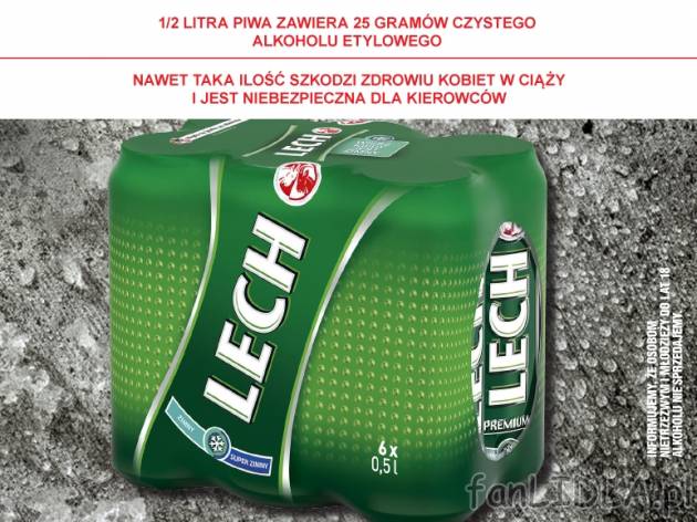 Lech Piwo Premium 6-pak , cena 12,00 PLN za 6 x 500 ml, 1 l=4,33 PLN. 
*cena wyłącznie ...
