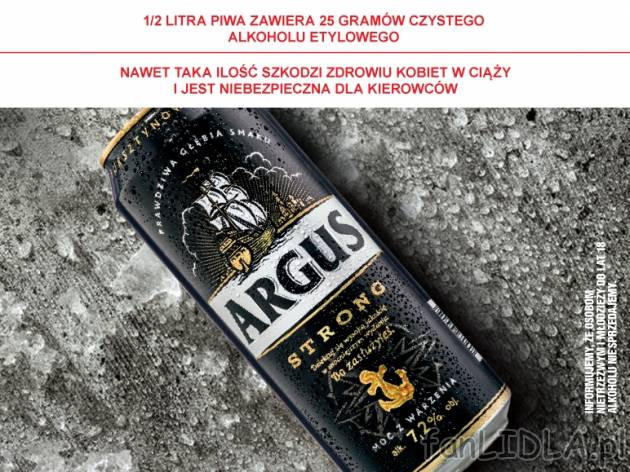 Argus Piwo Mocne , cena 1,00 PLN za 500 ml/ 1 pusz., 1 l=3,58 PLN.