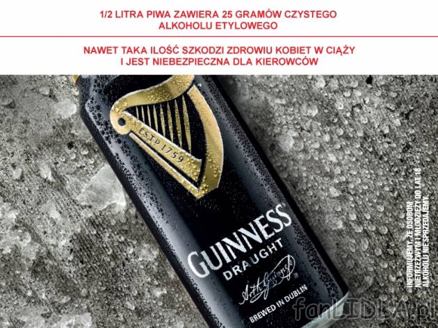 Guinness Draught , cena 4,00 PLN za 440 ml/1 pusz., 1 l=11,34 PLN.