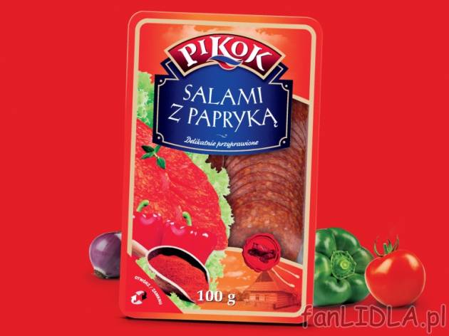 Salami , cena 2,39 PLN za 100 g/1 opak. 
-  w plastrach,
-  naturalne lub paprykowe