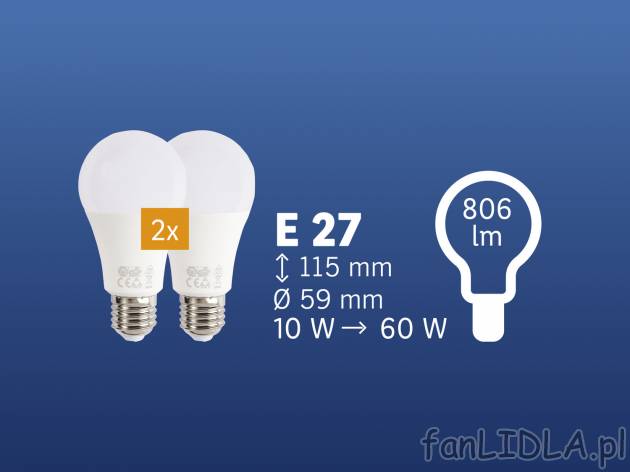 Żarówki LED, 2 szt. Livarno Lux, cena 11,99 PLN 
- klasa energetyczna A+
- ilość ...