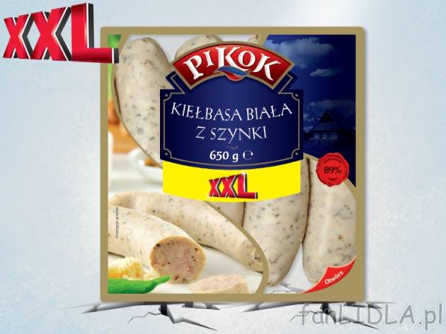 Pikok Kiełbasa biała z szynki , cena 7,00 PLN za 650 g/1 opak., 1 kg=12,29 PLN.