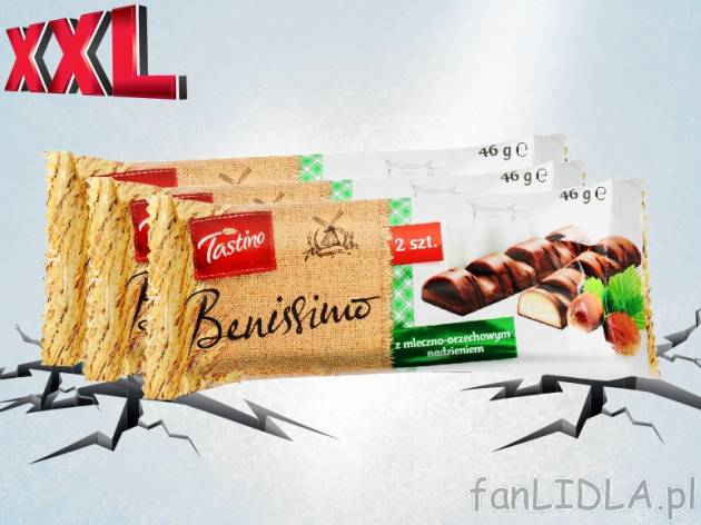 Tastino Benissimo Wafel z nadzieniem w czekoladzie , cena 3,00 PLN za 3 x 46 g, ...