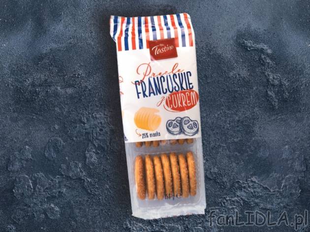 Tastino Ciastka francuskie z cukrem , cena 3,00 PLN za 158 g/1 opak., 100 g=2,34 PLN.