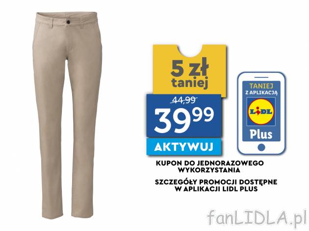 Spodnie chino Livergy, cena 44,99 PLN 
- 97% bawełny, 3% elastanu&nbsp;(LYCRA&reg;)
- ...