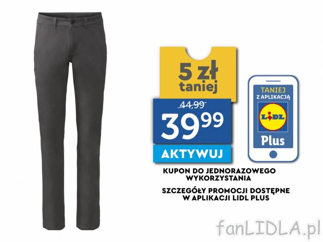 Spodnie chino Livergy, cena 44,99 PLN 
- 97% bawełny, 3% elastanu&nbsp;(LYCRA&reg;)
- ...