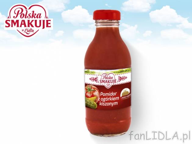 Sok pomidorowy z ogórkiem kiszonym , cena 1,00 PLN za 330 ml/1 opak., 1 l=3,91 PLN.