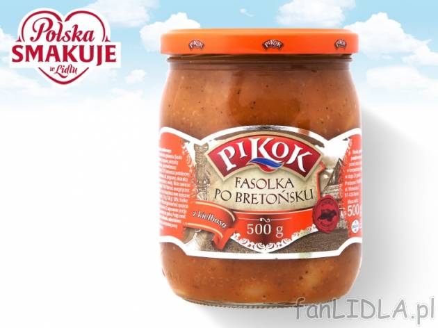 Pikok Fasolka z kiełbasą w sosie pomidorowym , cena 2,00 PLN za 500/520 g/1 opak., ...