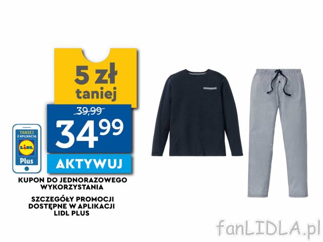 Piżama męska Livergy, cena 39,99 PLN 
- 100% bawełny
- spodnie z elastycznym ...