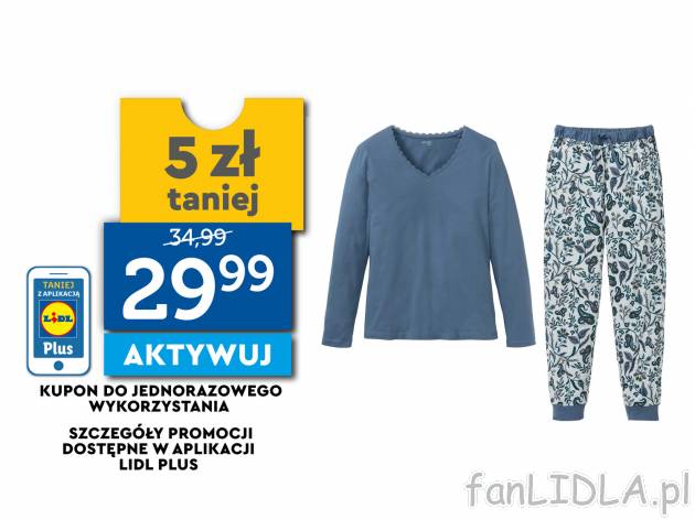 Piżama damska Esmara Lingerie, cena 34,99 PLN 
- 100% bawełny
- spodnie z elastycznym ...
