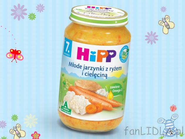 HIPP Danie dla dzieci , cena 4,63 PLN za 220 g, 100g=2,10 PLN.  
-  Różne rodzaje