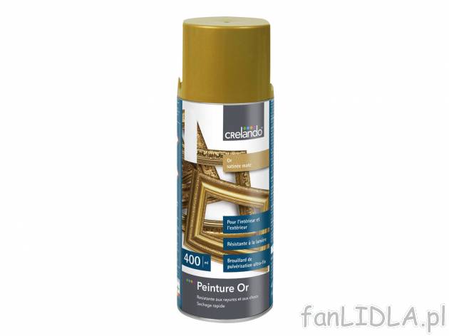 Lakier w sprayu Crelando, cena 14,99 PLN 
3 rodzaje do wyboru 
- 400 ml/1 opak.
- ...