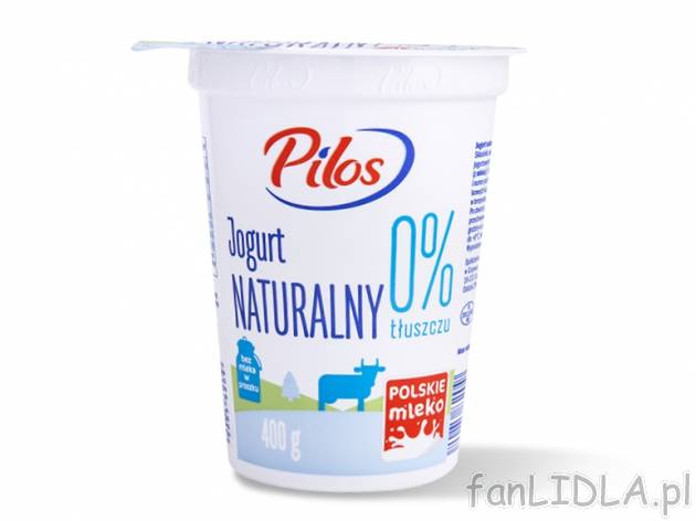 Pilos Jogurt naturalny 0% tł. , cena 1,00 PLN za 400 g/1 opak., 1 kg=3,13 PLN.