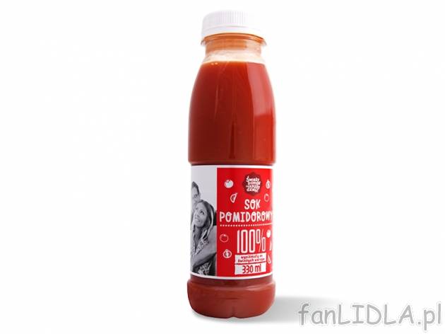 Sok pomidorowy lub sok wielowarzywny , cena 1,00 PLN za 330 ml/1 but., 1 l=4,52 PLN.