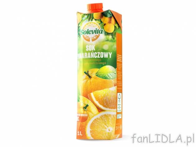 Solevita Sok pomarańczowy 100% , cena 2,00 PLN za 1 l/1 opak.
